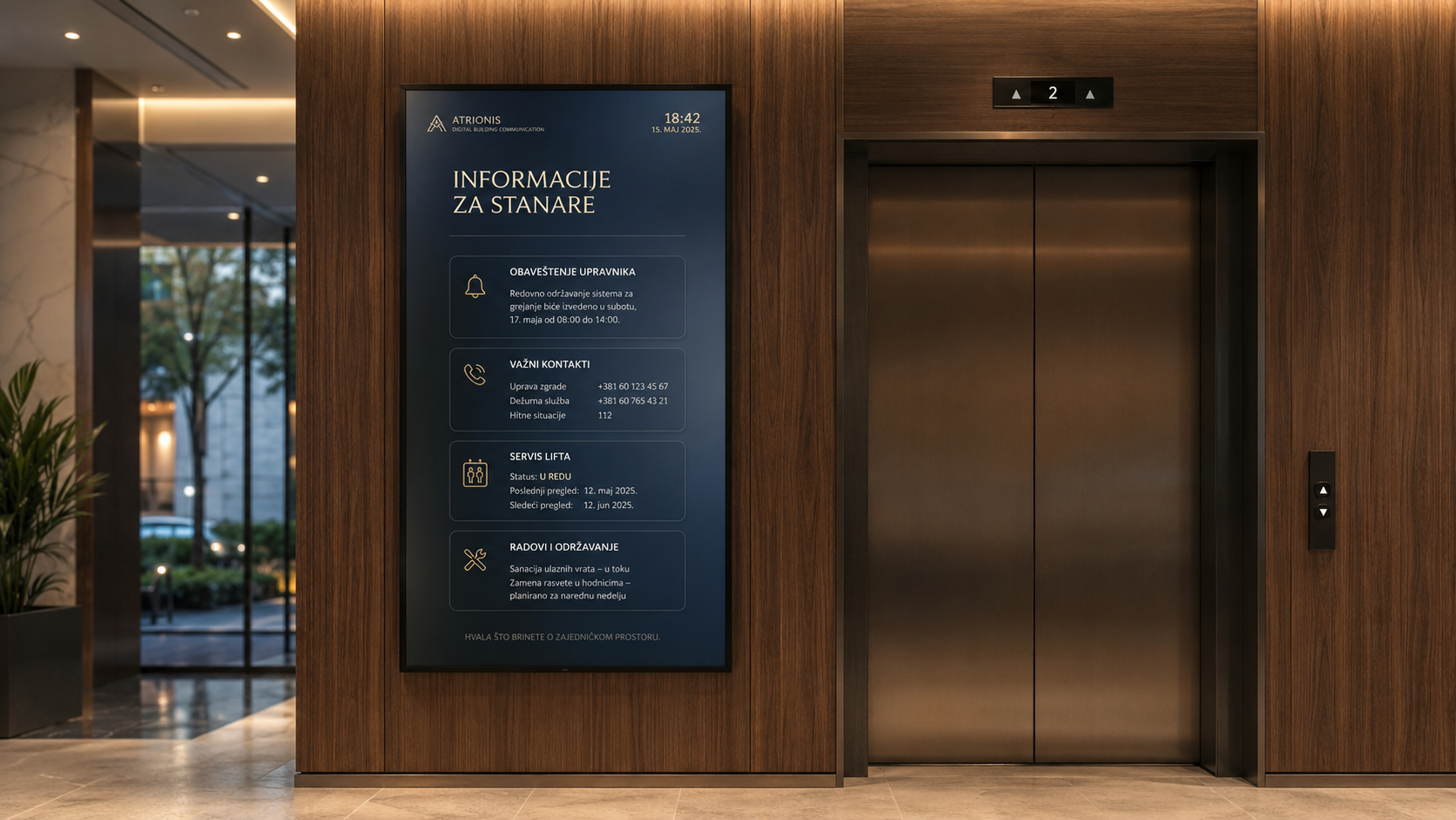 ATRIONIS digitalni informacioni ekran integrisan u premium stambeni objekat